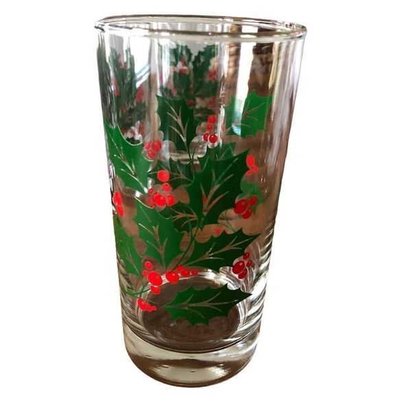 Vintage Indiana Glass Made in USA Holly Christmas 12oz Drinking Glasses - Picture 4 of 8